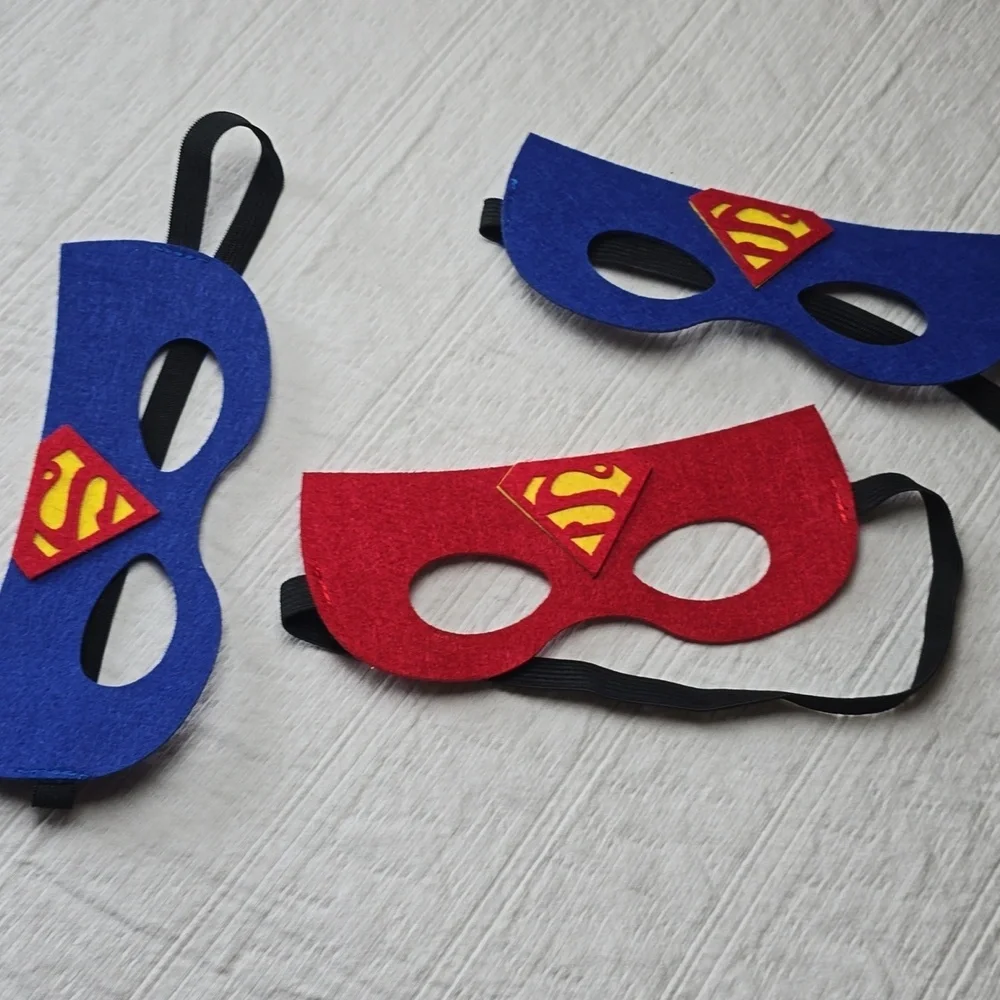 Set of Three (3) Superhero Kids Cape and Masks - Blue & Red - Unisex